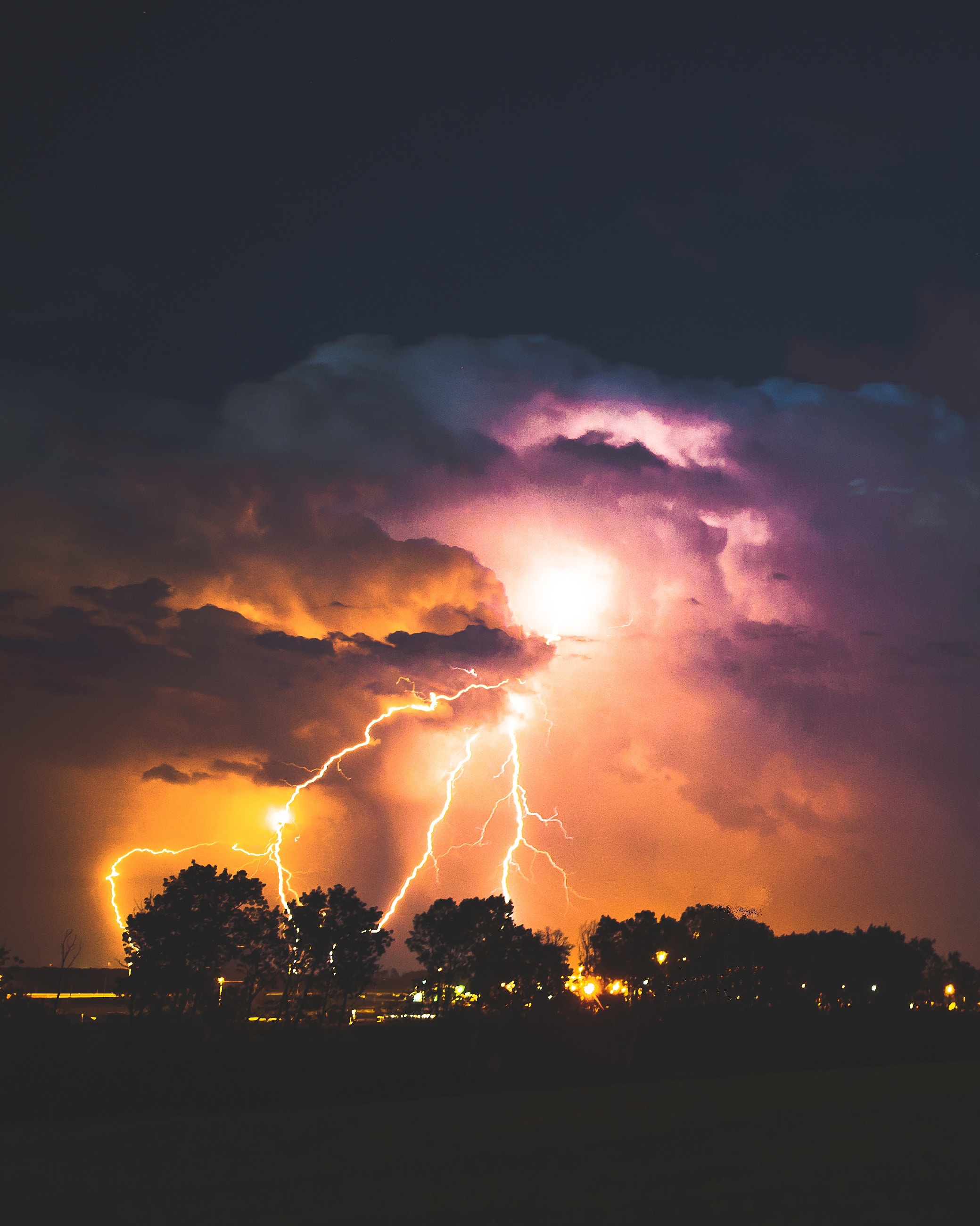 Lightning bolts at night