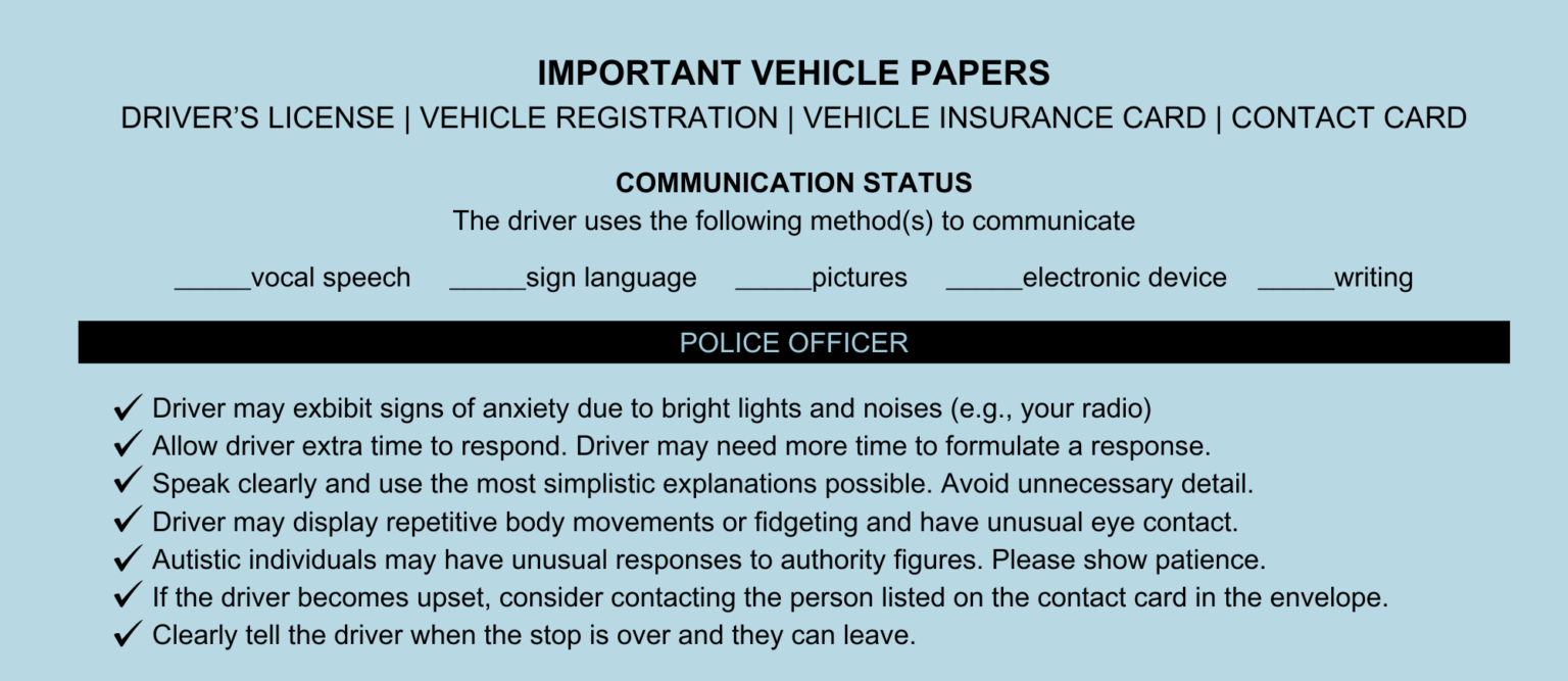 Autism NJ- Blue Envelope: Safer Traffic Stops For Autistic Drivers