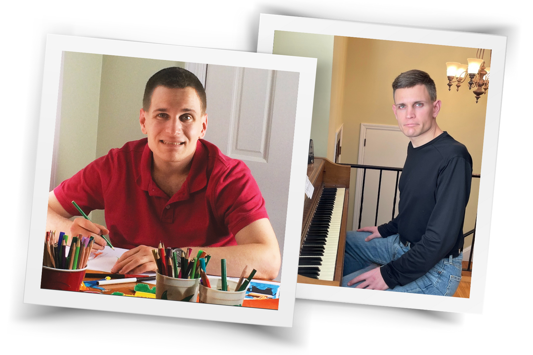 James has been creating art with markers since he was 4 years old. Bobby has been playing piano since he was 10 and has performed at local nursing homes.